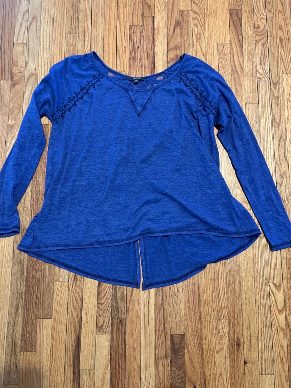Miss Me Royal Blue Long Sleeve Lace-Detail Hi-Low Top